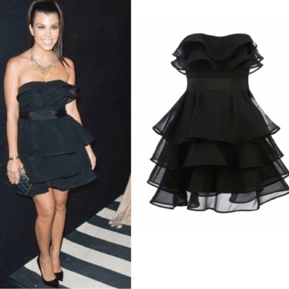 Ted Baker Banilo Silk Strapless Black Ruffle Mini Dress